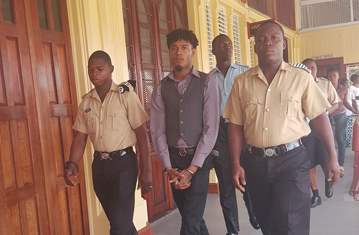 The convict Allister Woolford at the Demerara High Court on Monday.