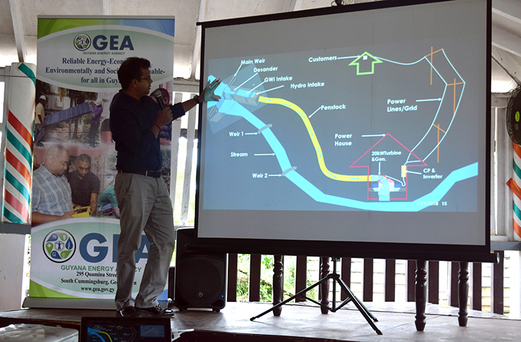 GEA’s Dr Mahender Sharma making a presentation during a visit to Region One recently (Photos courtesy GEA)