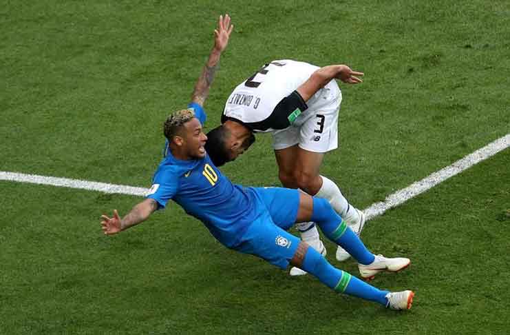 Costa Rica's Giancarlo Gonzalez fouls Brazil's Neymar in the penalty area before the penalty award is rescinded after referral to VAR REUTERS/Lee Smith