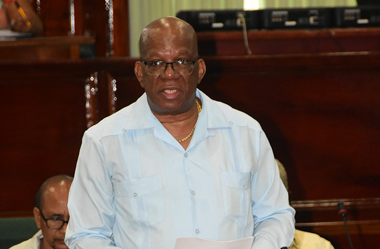 Minister of Finance, Winston Jordan during his presentation to the National Assembly (Adrian Narine photo)