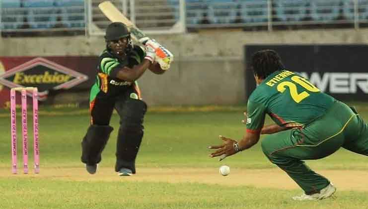 Shenetta Grimmond Drives down the ground in the Women Super 50 Cup 2018.