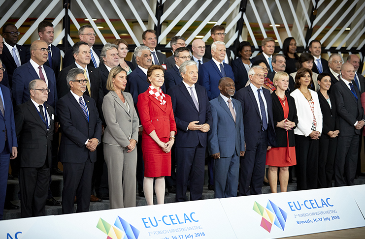 Vice-President and Minister of Foreign Affairs, Carl Greenidge (front row) and other ministers at the meeting in Brussels