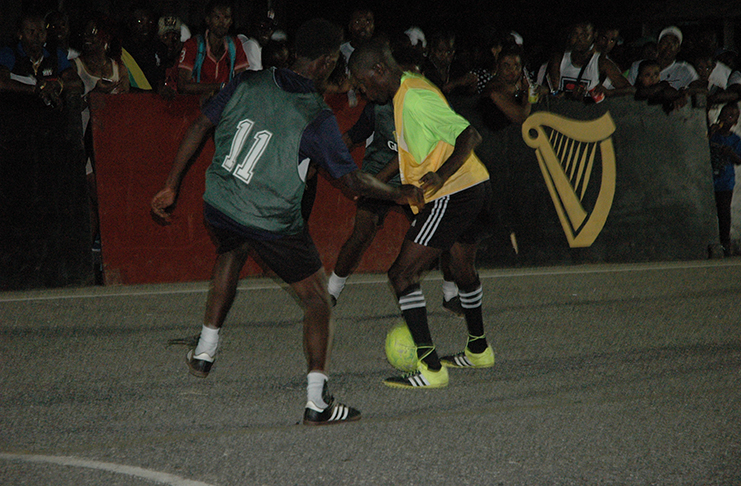 Part of the action between Sparta Boss and Trafalgar on Wednesday evening in the Guinness ‘Greatest of the Streets’ football tournament