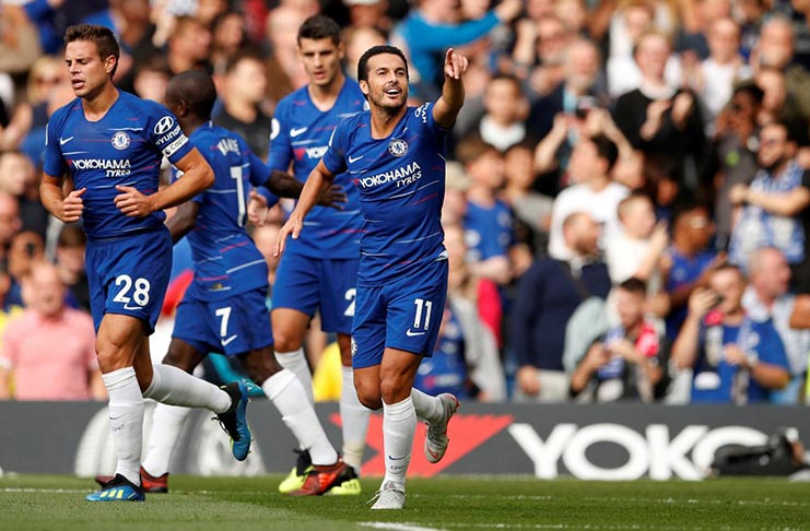 Chelsea's Pedro celebrates scoring their first goal. (Action Images via Reuters/John Sibley)