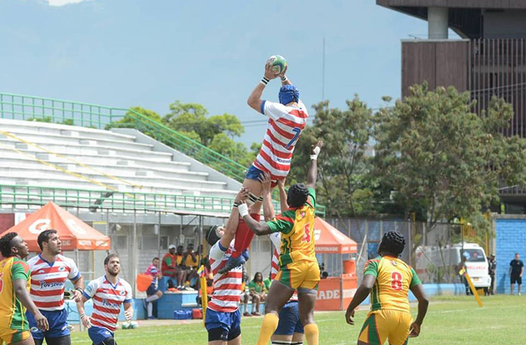 Part of the action between Guyana and Paraguay in the Americas Rugby Challenge