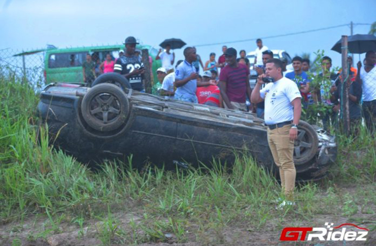 Vivek Joshi's flipped Toyota Alteeza during a drag race meet earlier this year (GTRidez photo)