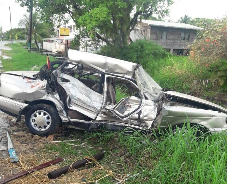 The car following the accident. (Guyana Daily News photo)