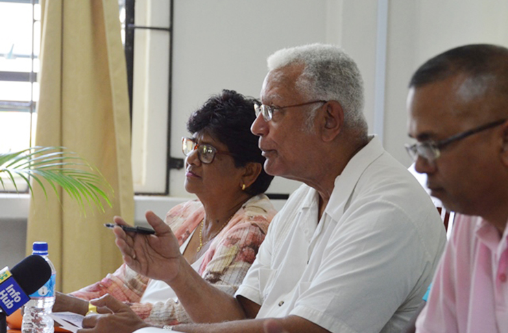 Minister of Agriculture Noel Holder, makes a point during the recent meeting held with councillors in Region Two