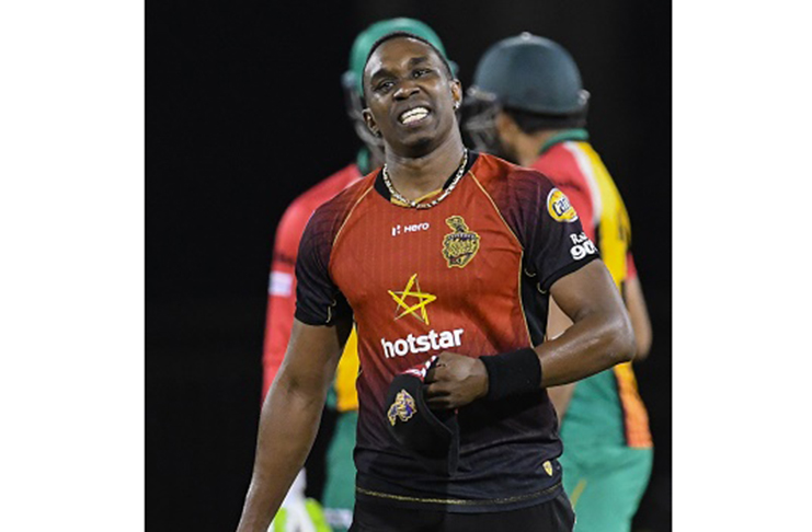 Trinbago Knight Riders captain Dwayne Bravo reacts during his side’s playoff defeat to Guyana Amazon Warriors on Tuesday night. (Photo courtesy CPL).