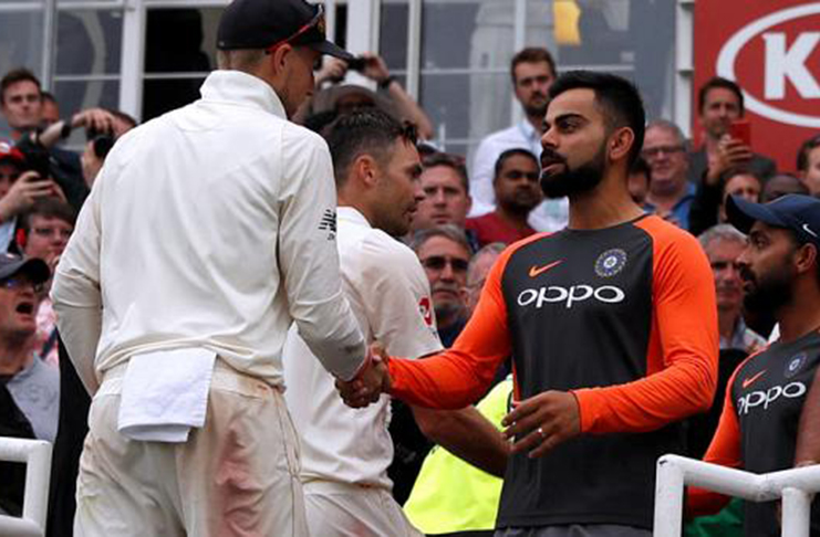 England's Joe Root shakes the hand of India's Virat Kohli after the match. (Action Images via Reuters/Paul Childs)