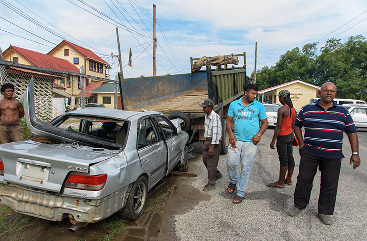 A truck that assisted with towing the crashed vehicle to the Mahaicony Police Station. (Samuel Maughn photo)