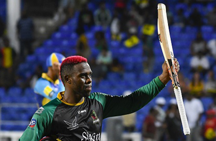 Fabien Allen acknowledges the crowd after taking St Kitts and Nevis Patriots to victory on Tuesday night at Warner Park. (Photo courtesy CPL)