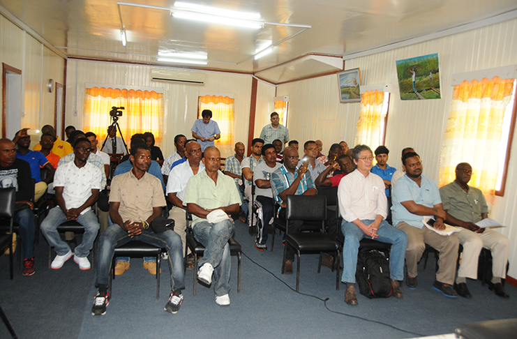 Some 30 sugar workers attended the launching of UNIFOR’s industrial relations education project at the Guyana Agricultural and General Workers Union’s (GAWU’s) headquarters (Adrian Narine photo)