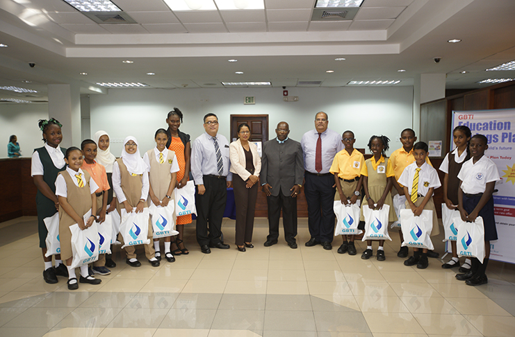 The recently successful National Grade Six Assessment (NGSA) students who were presented with their awards from the Guyana Bank for Trade and Industry (GBTI) on Friday