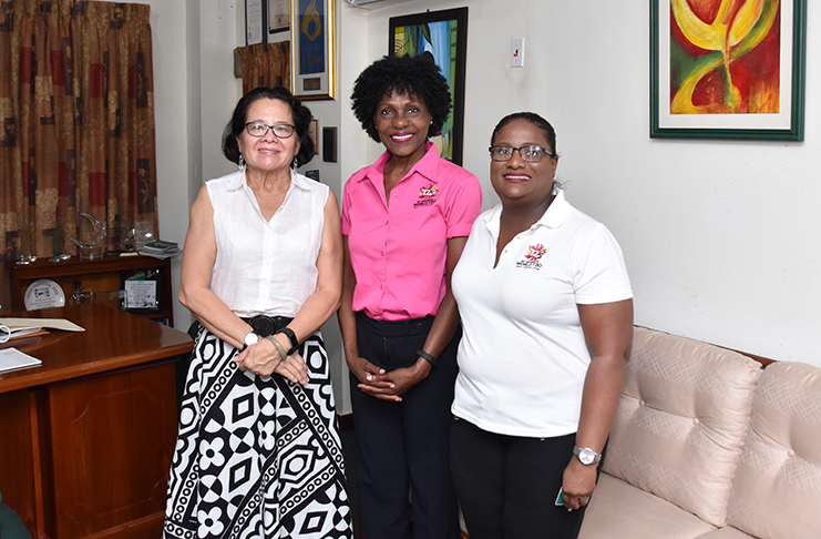 From left, First Lady, Mrs Sandra Granger, Tournament Director Ms Jennifer Nero and Venue Director, Guyana, Ms Sabrina Panday
