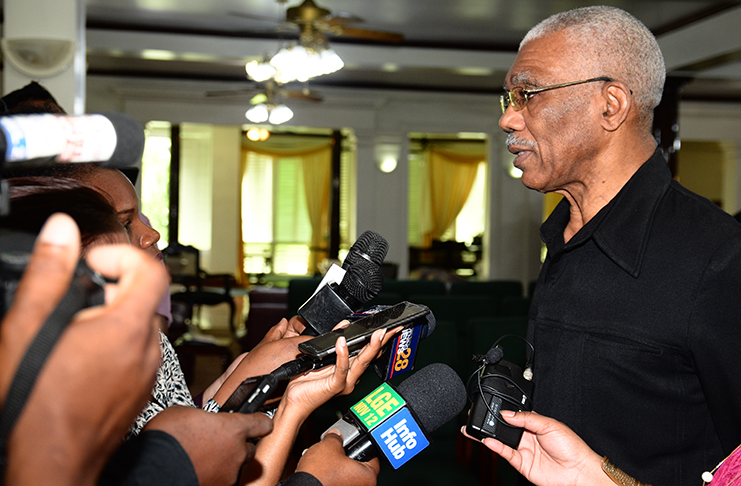 President David Granger speaking to reporters at State House on Wednesday
