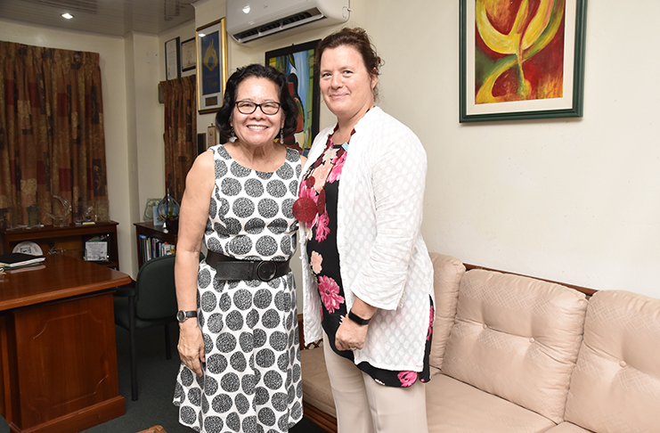 First Lady, Mrs. Sandra Granger and UNICEF Resident Representative to Guyana, Ms. Sylvie Fouet after the meeting
