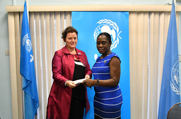 UNICEF Guyana and Suriname Representative Sylvie Fouet and Women Across Differences’ Clonel Boston