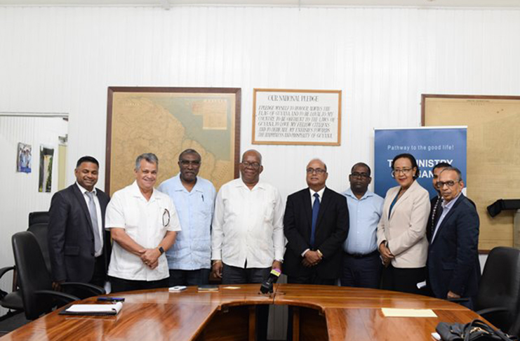 Minister of Finance, Winston Jordan [fourth from left] with Private Sector Commission (PSC) executives