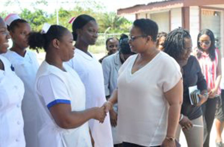 Public Health Minister Volda Lawrence meeting with staff of the Kwakwani Hospital (DPI photo)