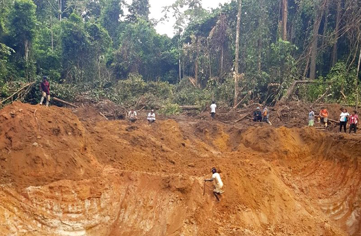 A mining pit which workmen of the Bartica-based mining company dug prior to the stand-off with villagers.