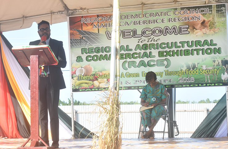 Region Five Chamber of Industry and Commerce (CIC) President Imran Sacoor addressing visitors at the exhibition last Friday