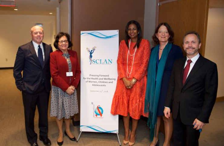 EXPANDING LINKS:  From left, Mr. Charles Lyons, Chief Executive Officer and President of the Elizabeth Glasier Paediatric AIDS Foundation; H.E. Sandra Granger, SCLAN Vice-Chair; H.E. Kim Simplis Barrow, SCLAN Chair; Dr. Marijke Wijnroks, Chief of Staff; The Global Fund to Fight AIDS, Tuberculosis and Malaria (GFATM); and Mr. Gary Cohen, Board Chairman and Founder of Together for Girls, Executive Vice-President, Global Health BD and President BD Foundation