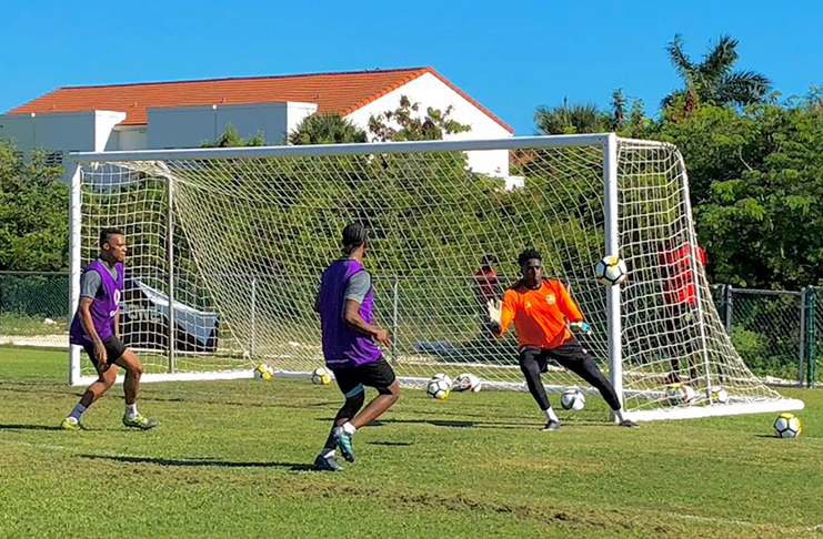 Guyana’s Senior Men’s National Team train ahead of today’s game against Turks and Caicos.