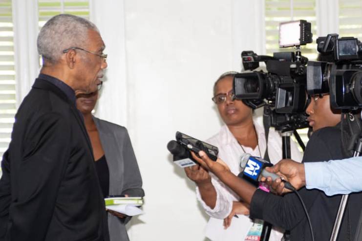 President David Granger as he spoke with members of the media on Wednesday at State House.(Delano Williams photo)