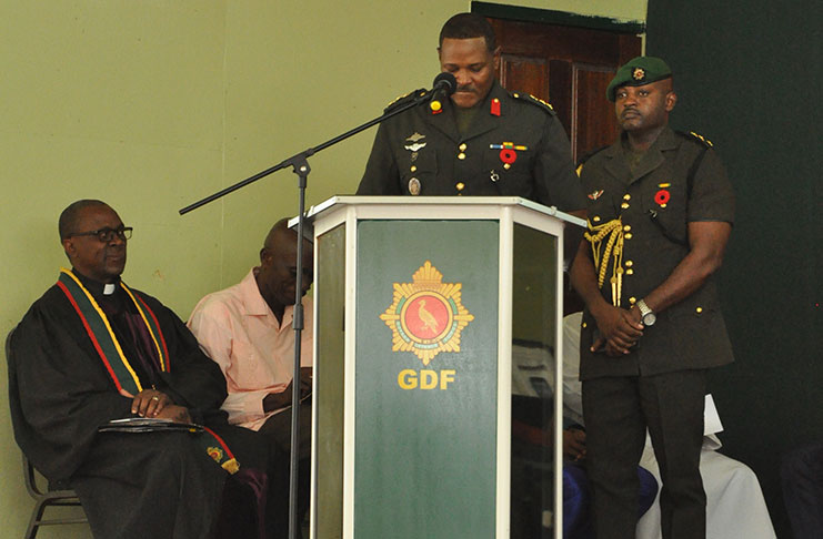 Colonel Trevor Bowman, MSM, Acting Chief-of-Staff, delivering his address at the service on Thursday