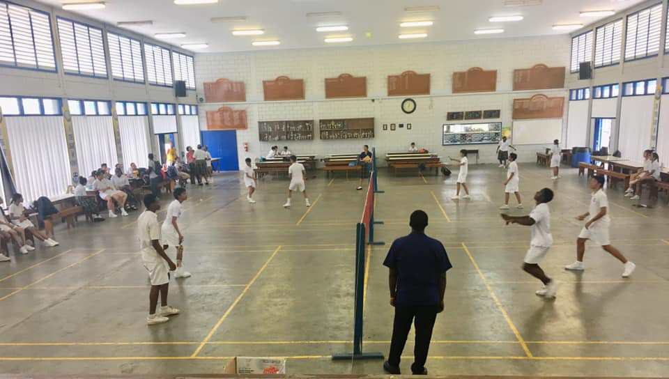 Part of  the action in the Marian Academy Inter-House Badminton tournament.