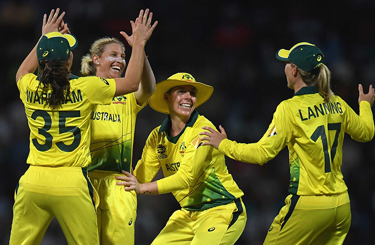 Australia celebrate their sem-final win last night in Antigua. They are aiming to win the tournament for a fourth time, after successes in 2010, 2012 and 2014.