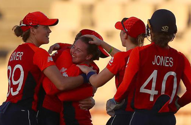 England celebrate another Bangladesh wicket during their victory at the Darren Sammy Cricket .Stadium. (ICC photo)