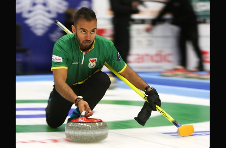 FLASHBACK! Rayad Hussain in action at the 2018 World Mixed Doubles Curling Championship in Östersund, Sweden