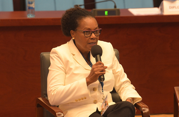 LIAT’s Julie Reifer-Jones addressing the ICAO meeting on Thursday (Samuel Maughn photo)