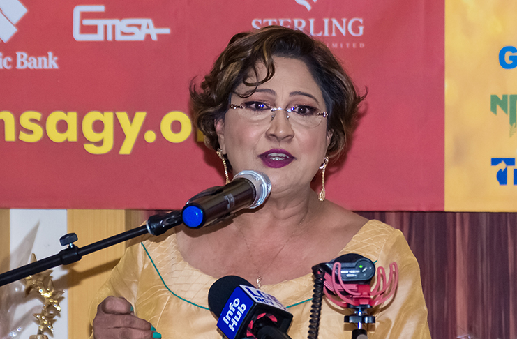 Former T&T Prime Minister, now Opposition Leader, Kamla Persad-Bissessar during her address Thursday evening at the GMSA Annual Dinner and Awards ceremony