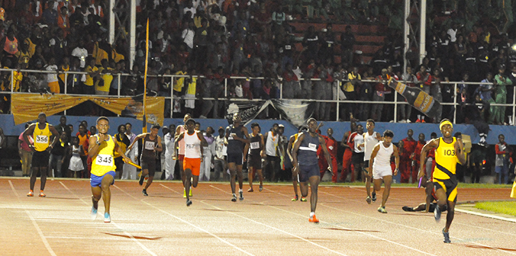 Action in the Boys’ Open 4x100m Relay