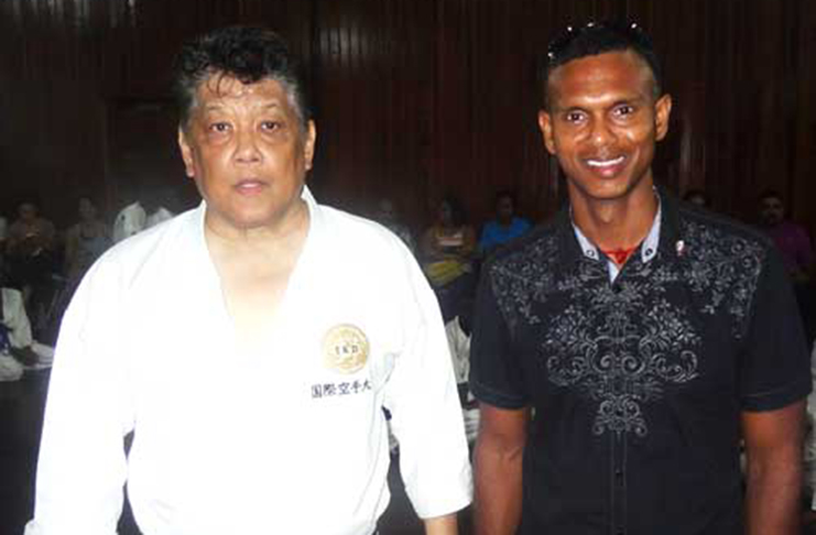 Dr. Shivnarine Chanderpaul (right) met with Guyanese karate icon, Shuseki Shihan Frank Woon-a-Tai Friday last.
