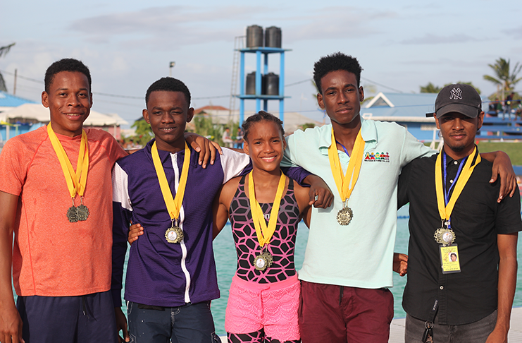Some of the dominant swimmers (from left) Fitzroy Thom, Leon Seaton, Aleka Persaud, George Telford and Nikhil Ramnarine.