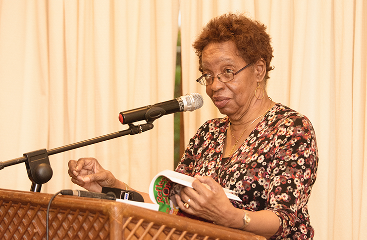 Former Chancellor of the Judiciary of Guyana, Justice Desiree Bernard, speaks at the launch of her book titled “Reflections and Opinions” on Monday.