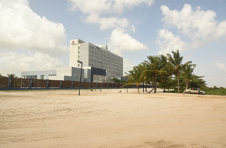 The foreshore of the Marriott Hotel which had been a common spot for beach parties and other events in the past (Adrian Narine photo)