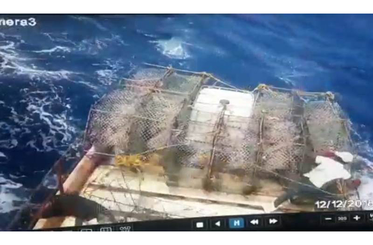 A screen grab of the scene on board the vessel from which the fisherman was flung overboard