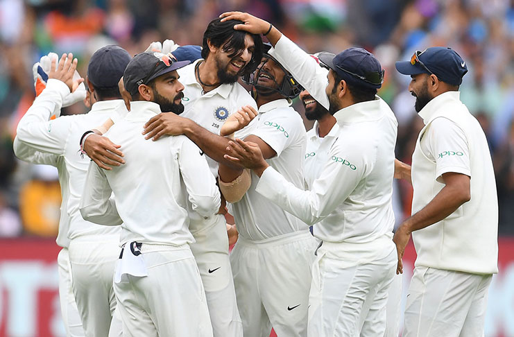Ishant Sharma is mobbed by team-mates after taking Australia's last wicket, Australia v India, 3rd Test, Melbourne, 5th day, December 30, 2018