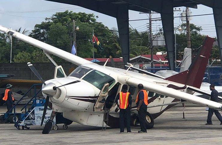 The ASL plane that suffered a collapsed undercarriage Wednesday
 (Dominic Mendes photo posted in Guyanese Pilots FB)