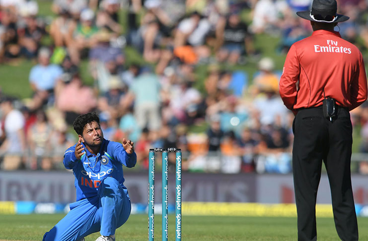Skipper Kane Williamson persevered, on a pitch that wasn't exactly as flat as everyone thought, making 64 off 81 balls, but he fell to Kuldeep Yadav, who then polished off the New Zealand tail. (Getty Images)