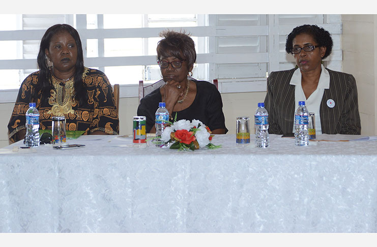 The headtable at Thursday’s Guyana Nurses and Midwives Research Network (Samuel Maughn photo)