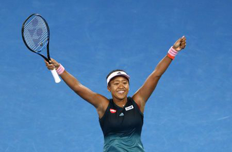 Japan's Naomi Osaka celebrates after winning the match against Czech Republic's Karolina Pliskova. (REUTERS/Edgar Su)