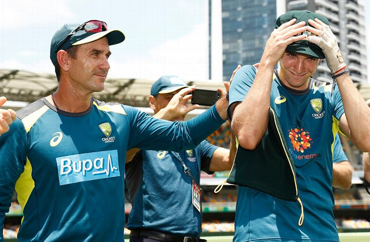 Justin Langer hands Jhye Richardson his baggy green Getty Images