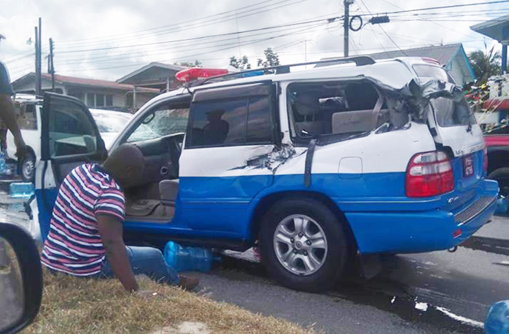 Scene from the accident that occurred around 14:45hrs on the
Covent Garden Public Road, East Bank Demerara (EBD) on Saturday (Leroy Smith photos)