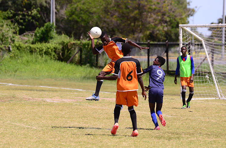 Part of the action in the Canjie vs Annandale game at the Ministry of Education ground (Samuel Maughn photo)